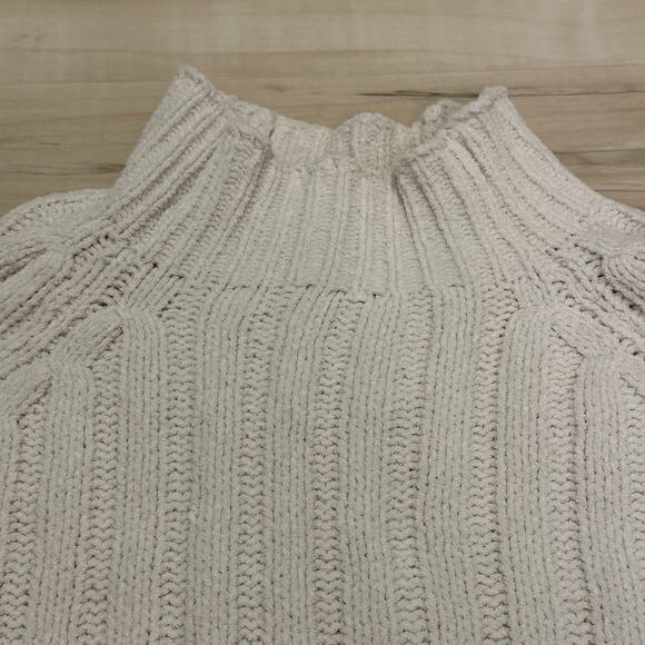 American Eagle Sweater Medium Cream Mock Neck Thick Ribbed Chunky Ribbed Knit - Picture 2 of 5